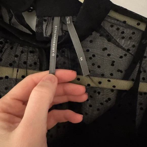 Anthropologie Black Sheer Polka Dot Blouse - Picture 6 of 7